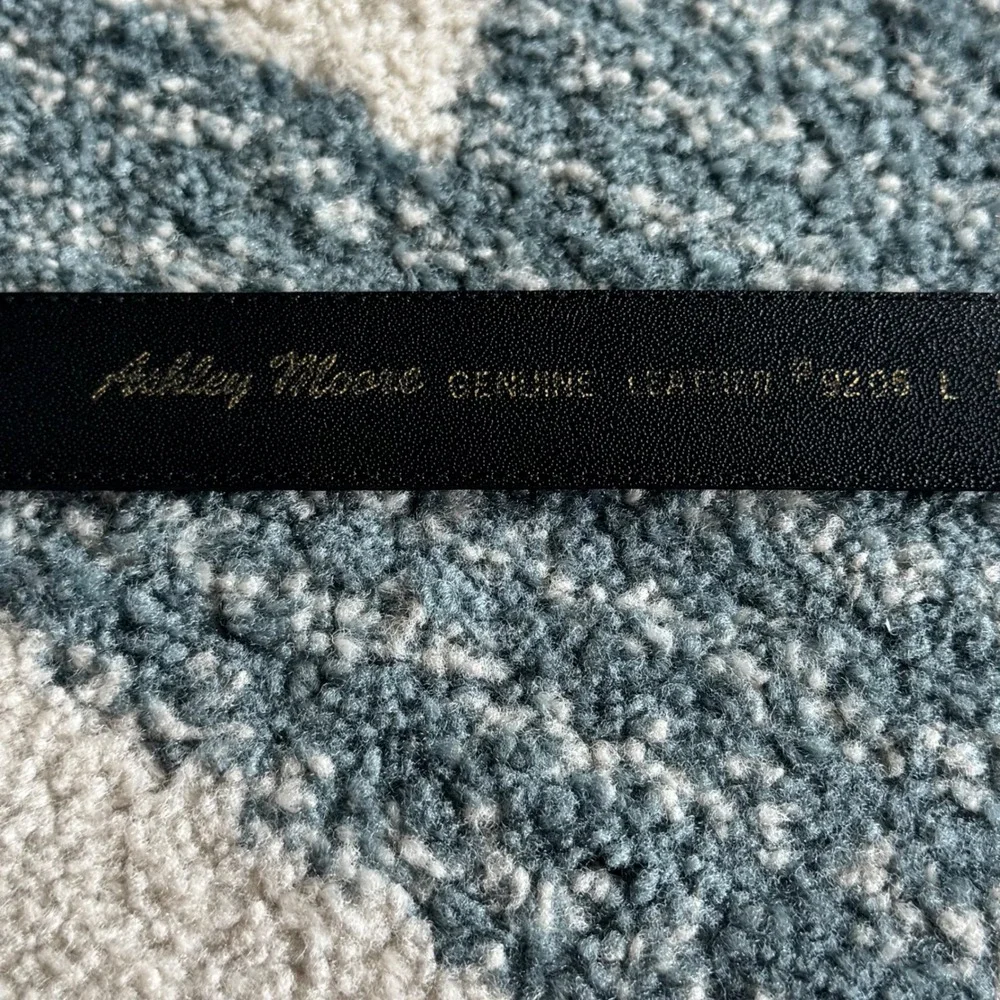 Vintage Ashley Moore Black Suede Genuine Leather Belt Gold X Buckle Large